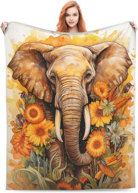 Elephant Sunflower Blanket Sherpa Fleece Flannel Throw
