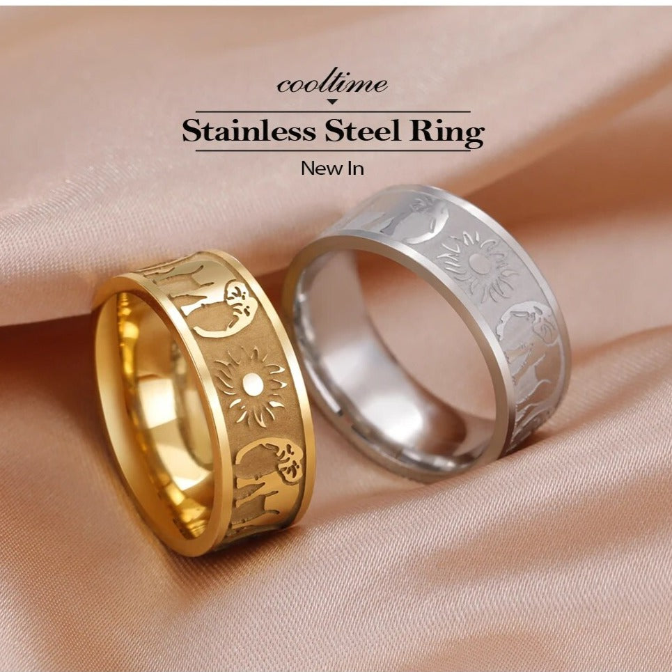 Elephant Sun Rings Stainless Steel
