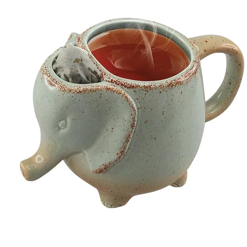 Elephants Ceramic Mugs 16oz Cup With Tea Bag Holder
