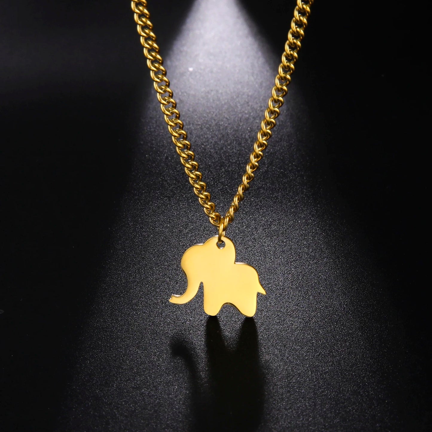 Elephant Family Pendant Stainless Steel Necklace Gold Color
