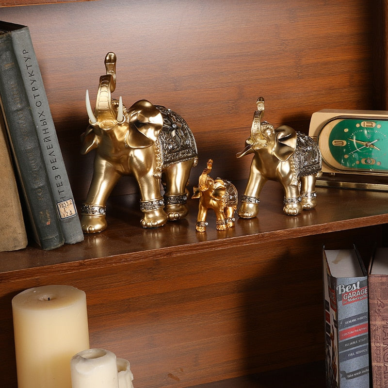 Golden Resin Elephant Statue Sculpture