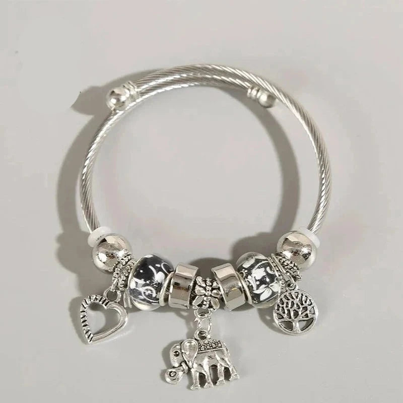 Elephant Pendant Charm Bracelet Silver Color