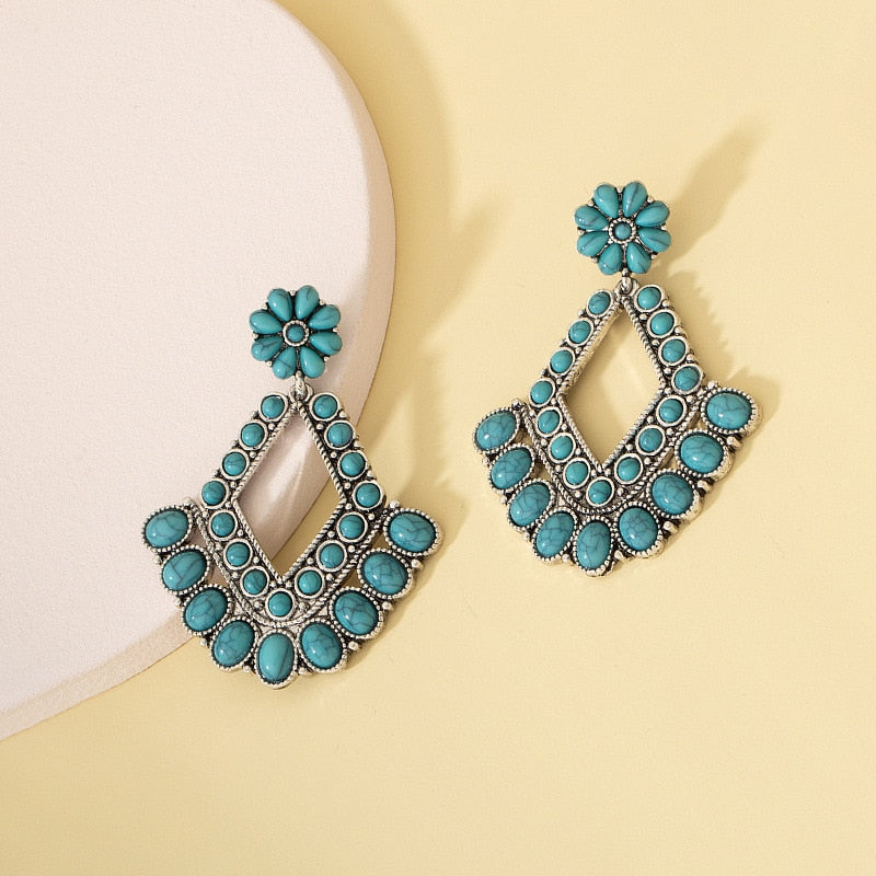 Native Silver Turquoise Chandelier Earrings