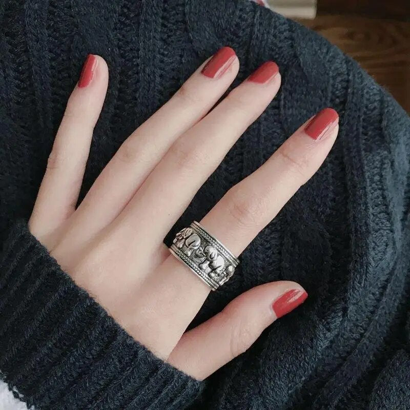 Elephant Silver Color Open Rings