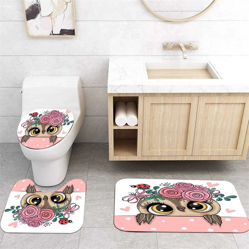 Owl Bathroom Curtains Print Waterproof