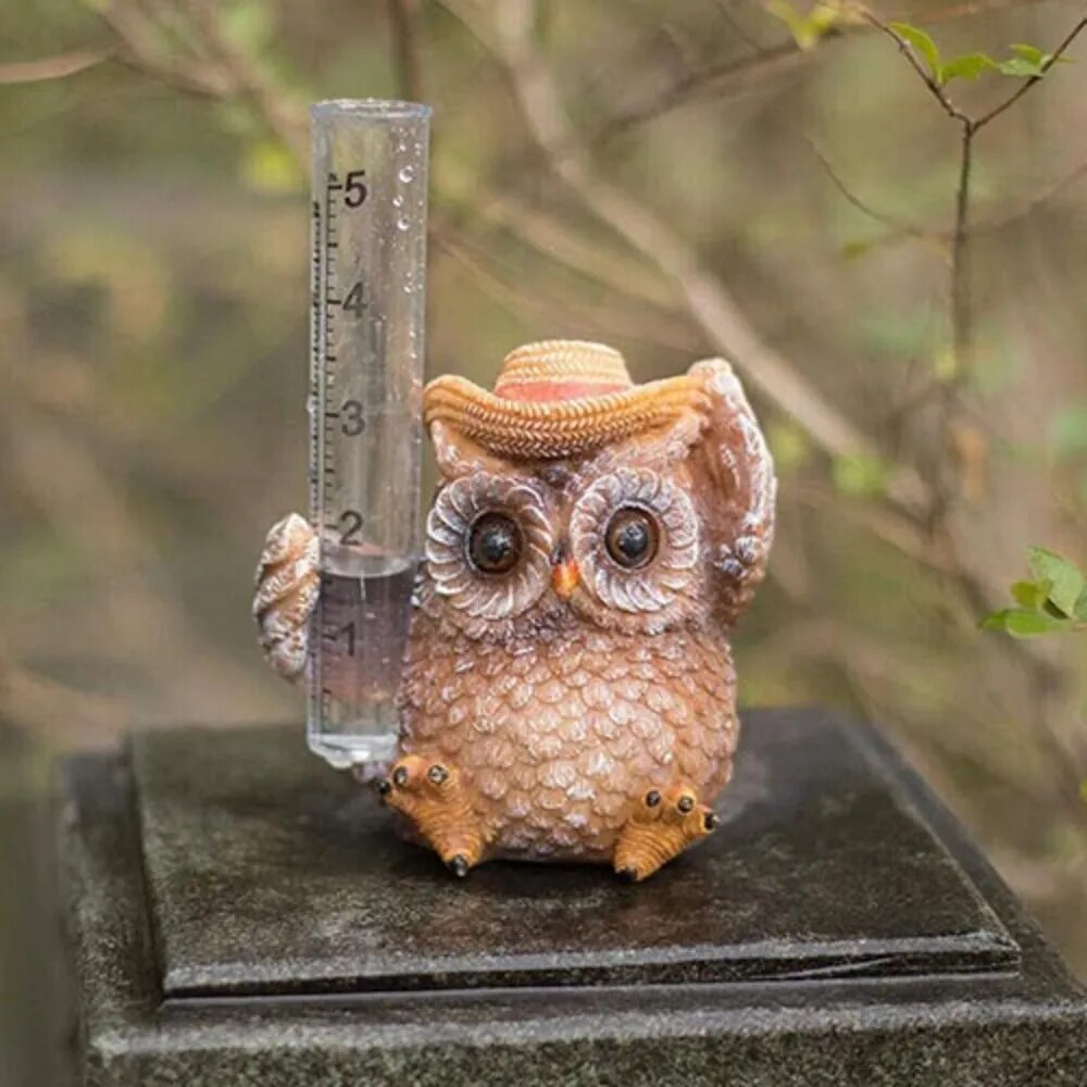 Owl Resin Statue Rain Gauge