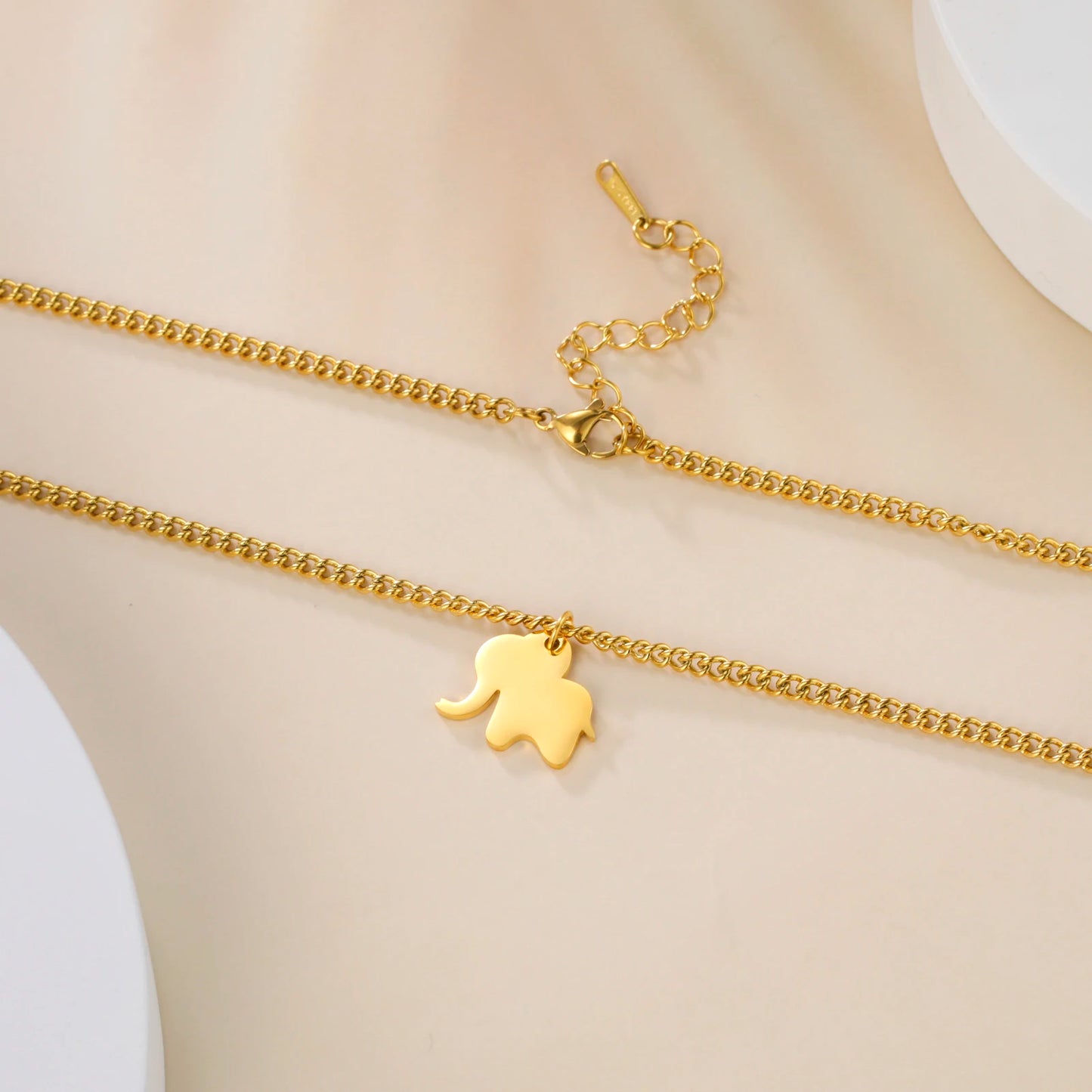 Elephant Family Pendant Stainless Steel Necklace Gold Color