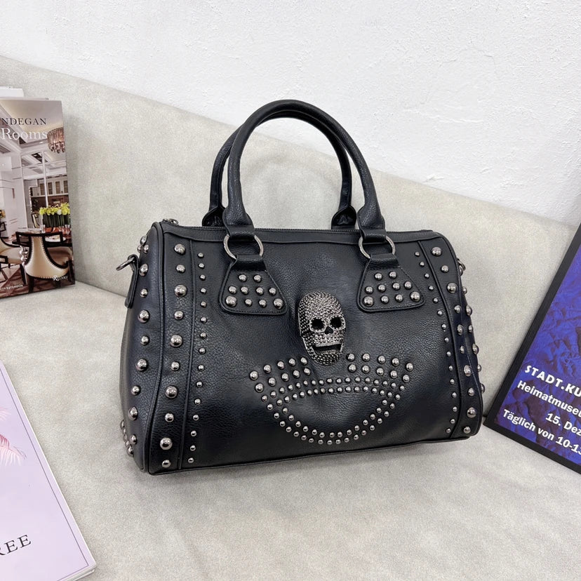 Skull Studded Black Handbags Gothic Rivet
