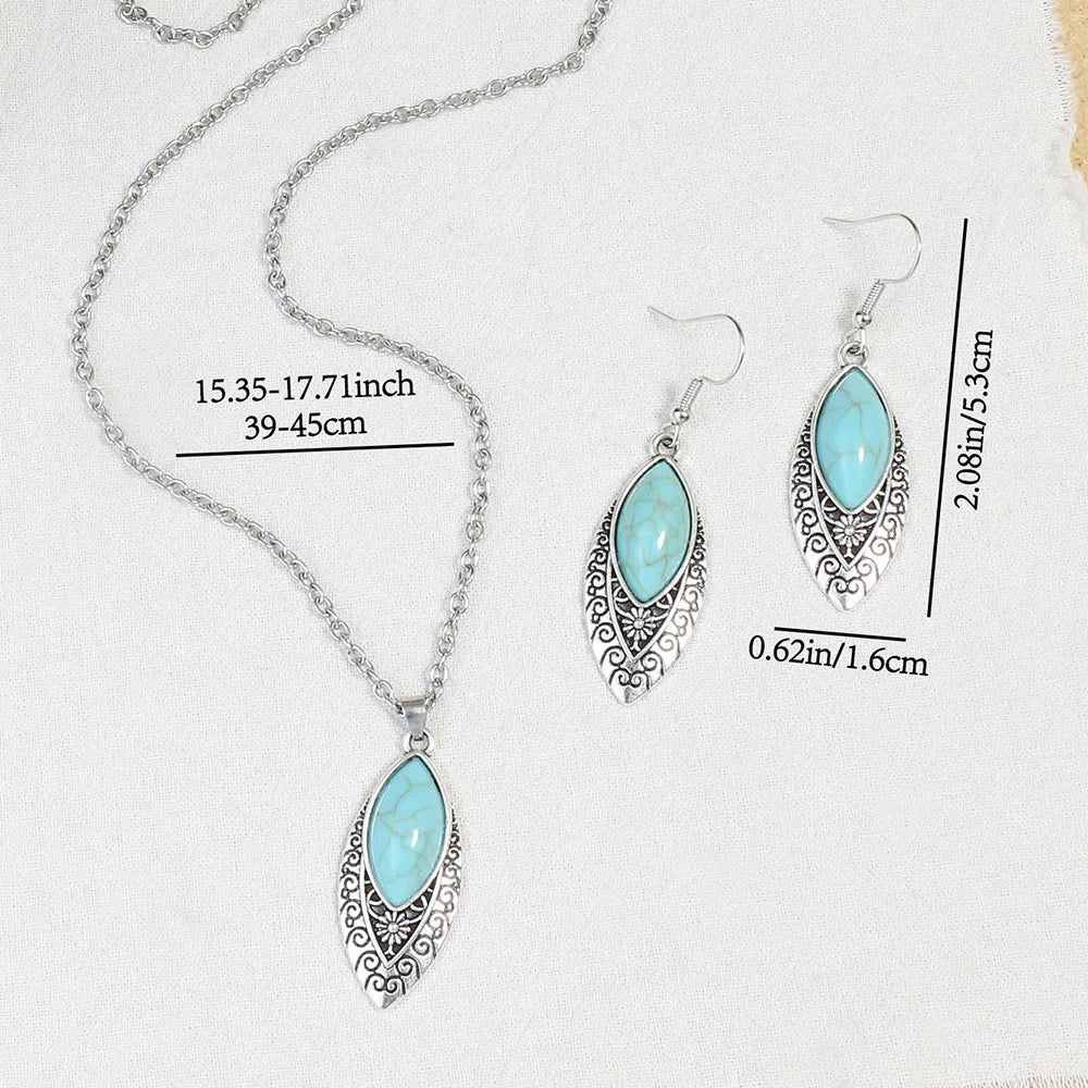 Native Turquoise Necklace Earring Silver Plated Carved