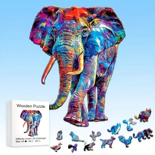 Elephant Wooden Puzzle Game Animal Shaped Pieces