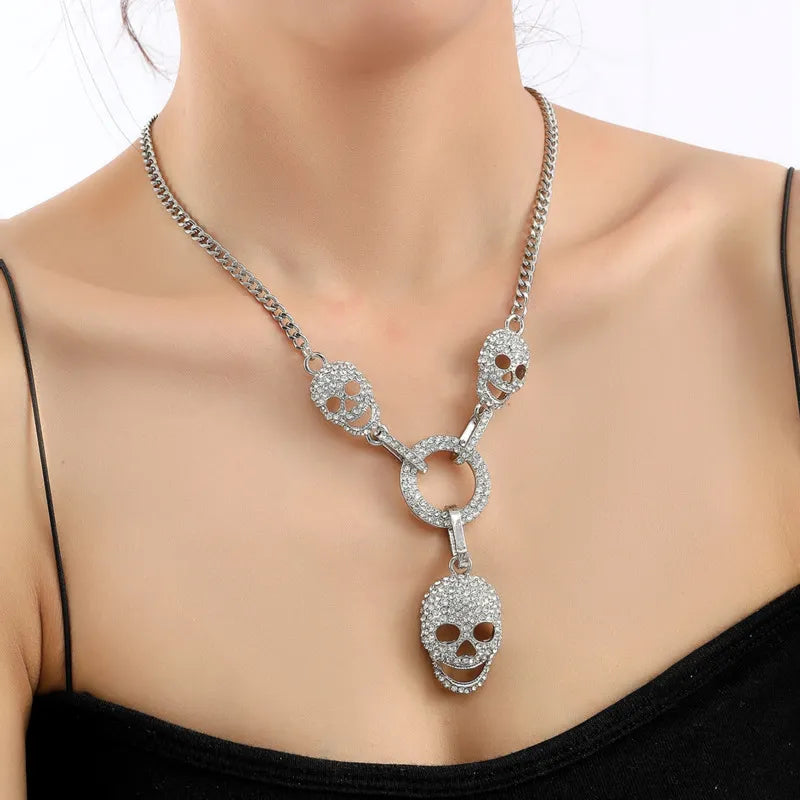 Skull Rhinestone Pendant Necklace