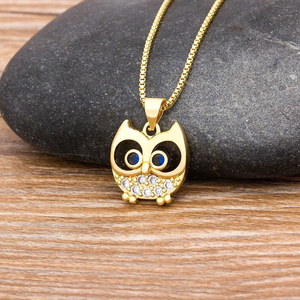 Owl Pendant Chain Necklaces Rhinestone