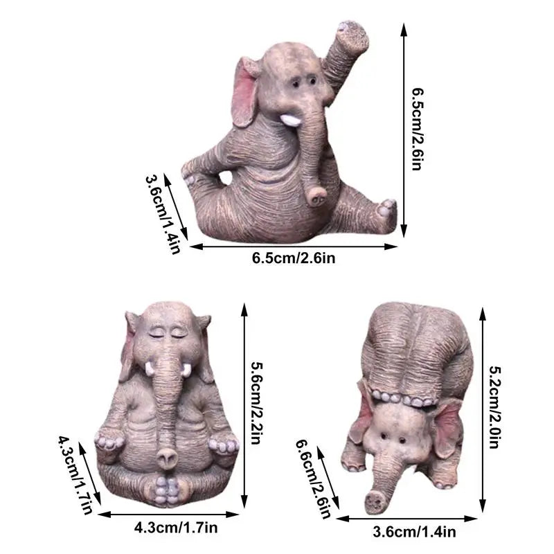 Elephant Yoga Statue 3 Items Mini Statue