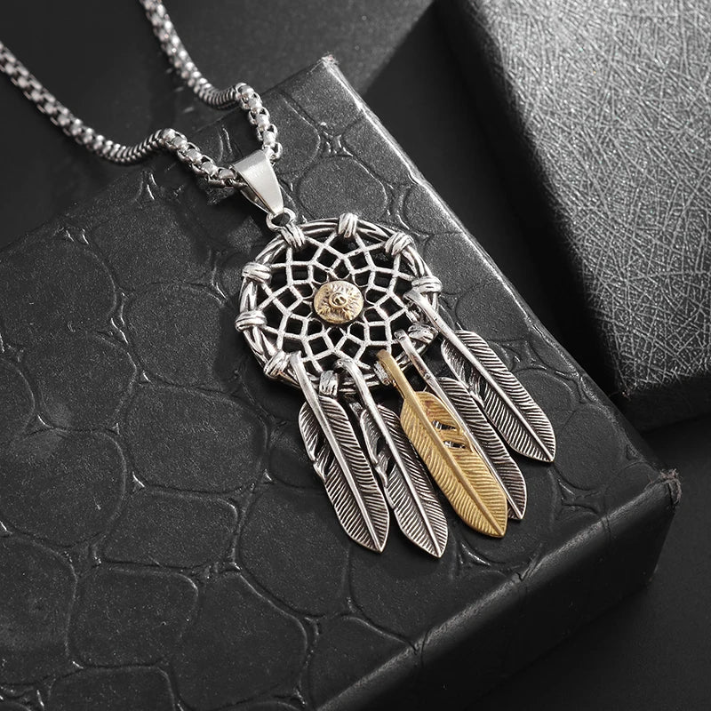 Native Dream Catcher Necklace Tassel Feather