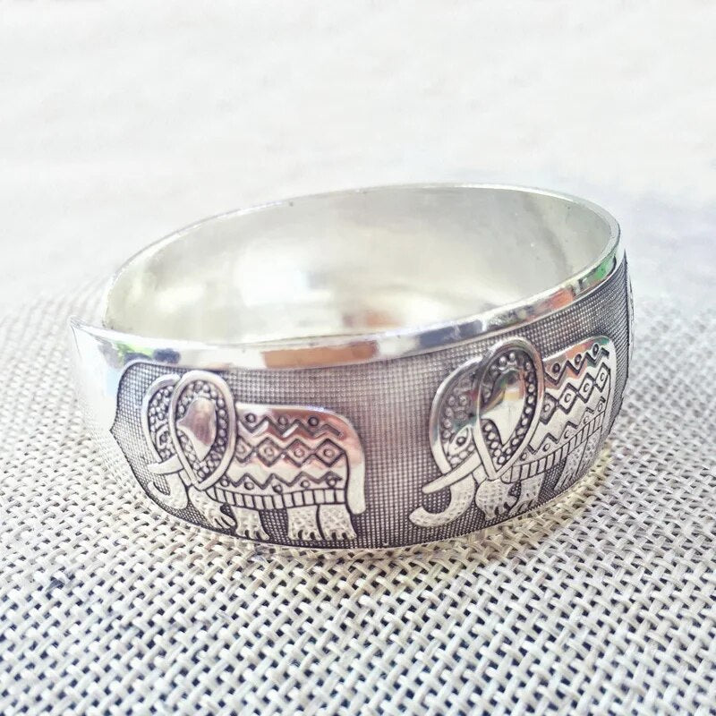 Elephant Silver Bangle Cuff Bracelets