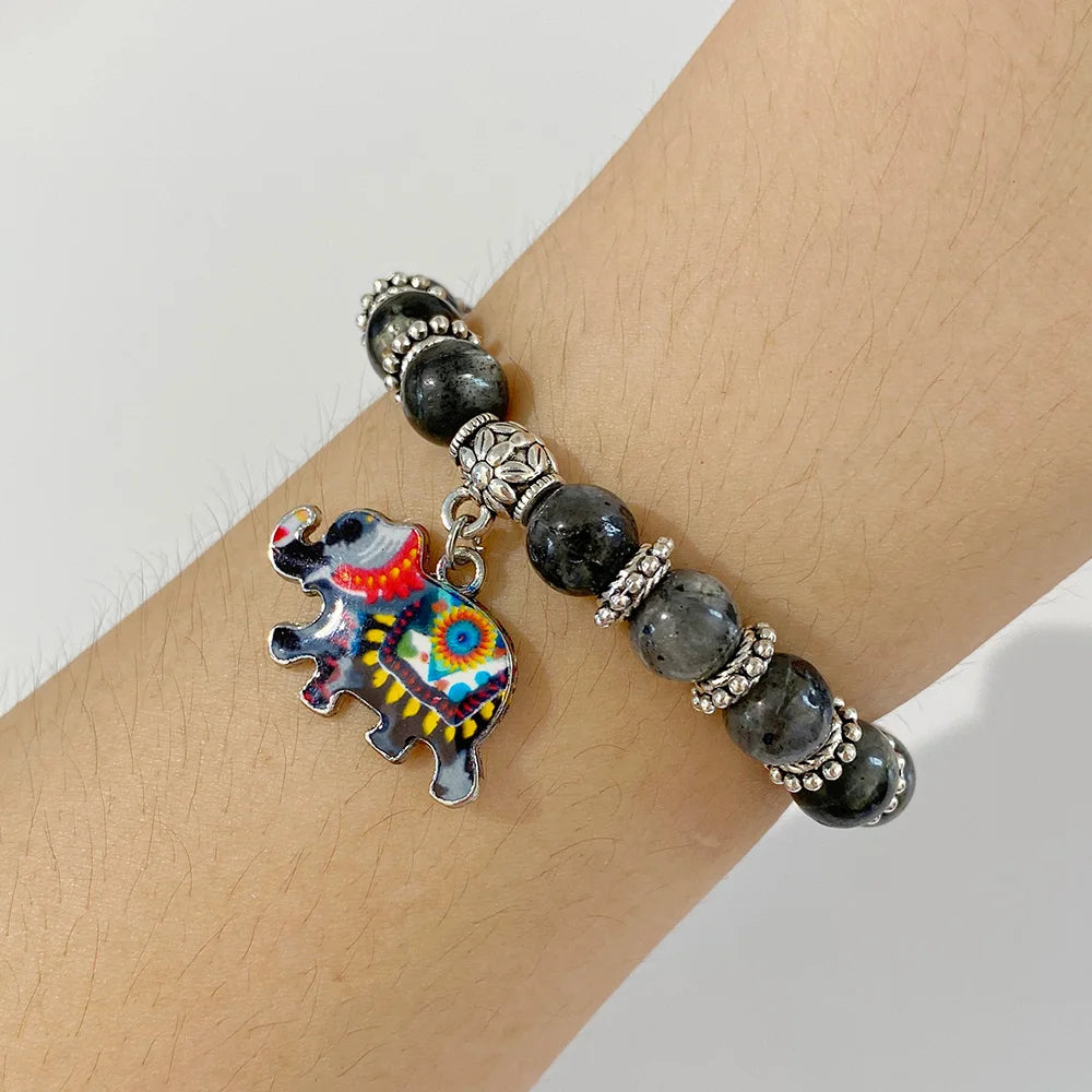 Elephant Pendant Bracelets Stone Turquoise Beaded