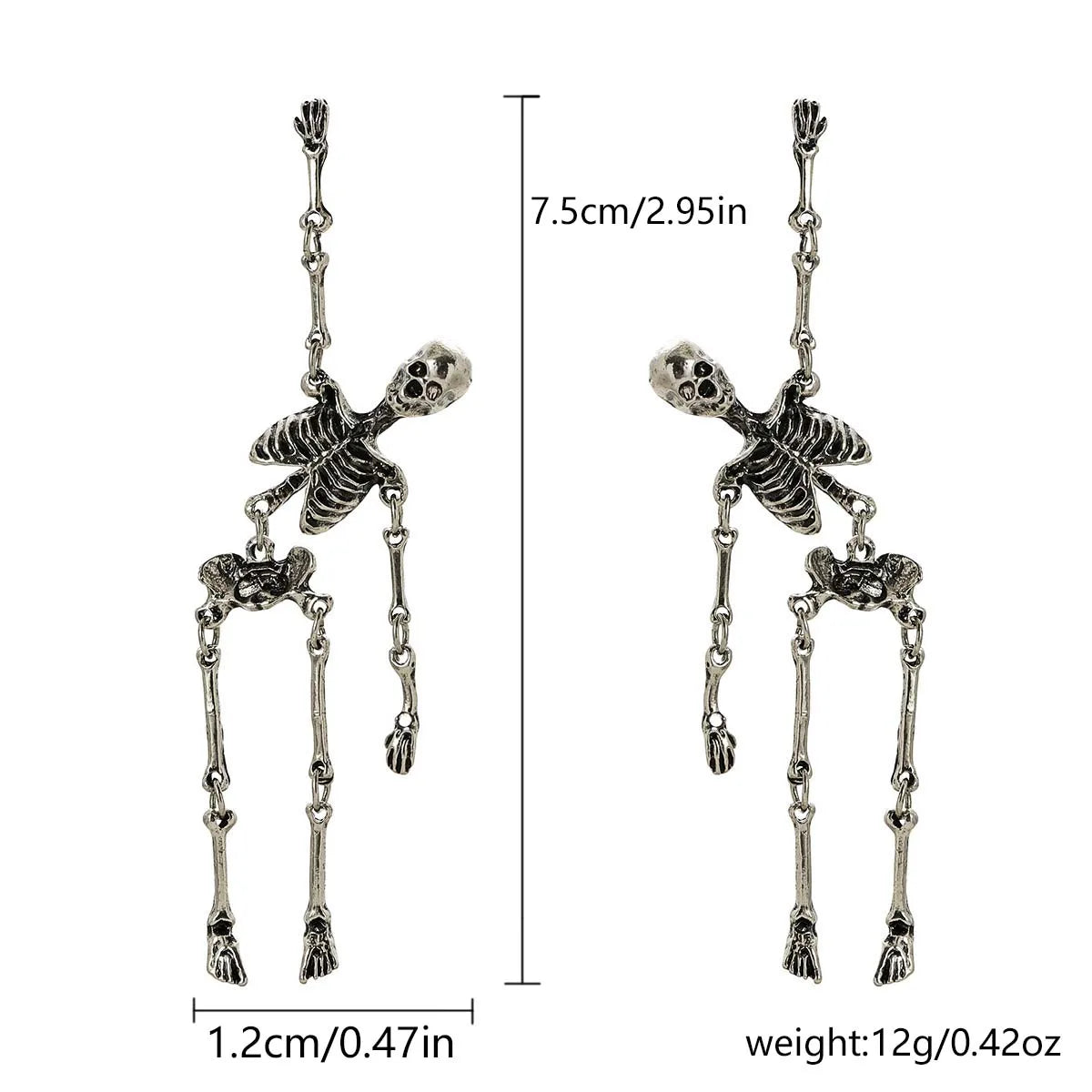 Skull Dangle Stud Gothic Earrings  Metal Drop