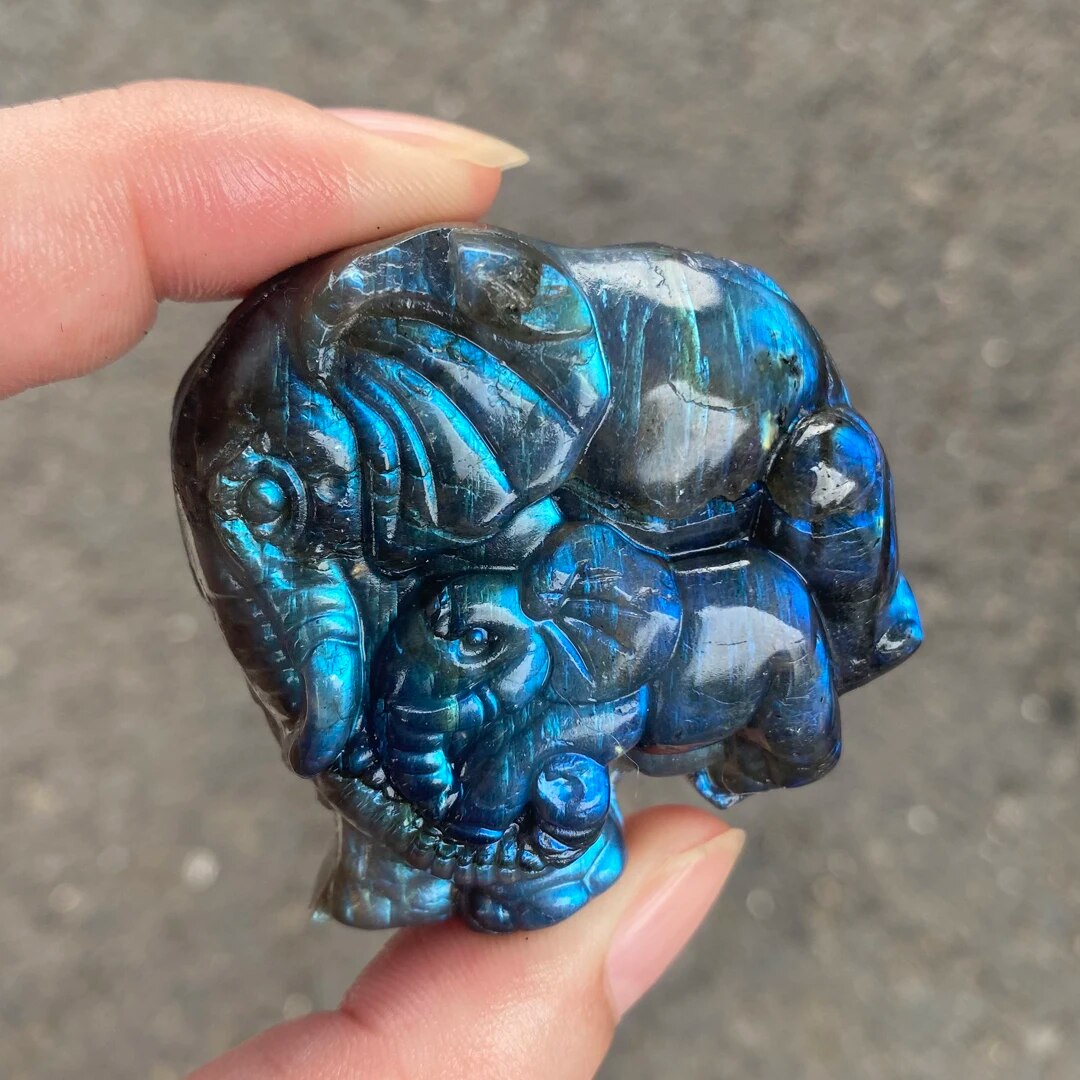 Elephant Mother And Baby Quartz Stone Sculpture Crystals