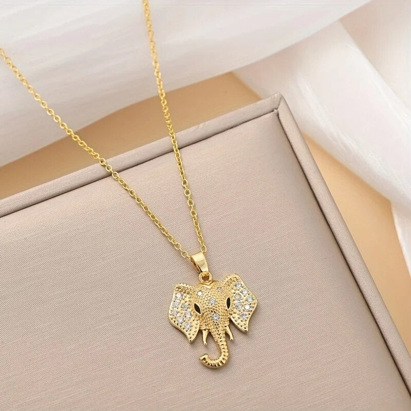 Elephant Pendant Necklace Cubic Zirconia