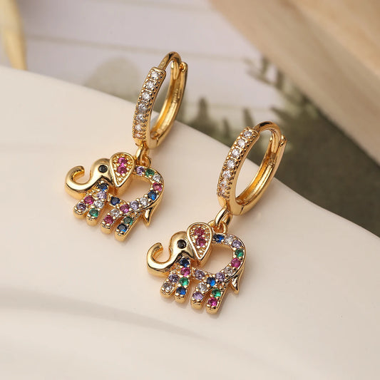 Elephant Drop Earrings Colorful Zirconia Earrings