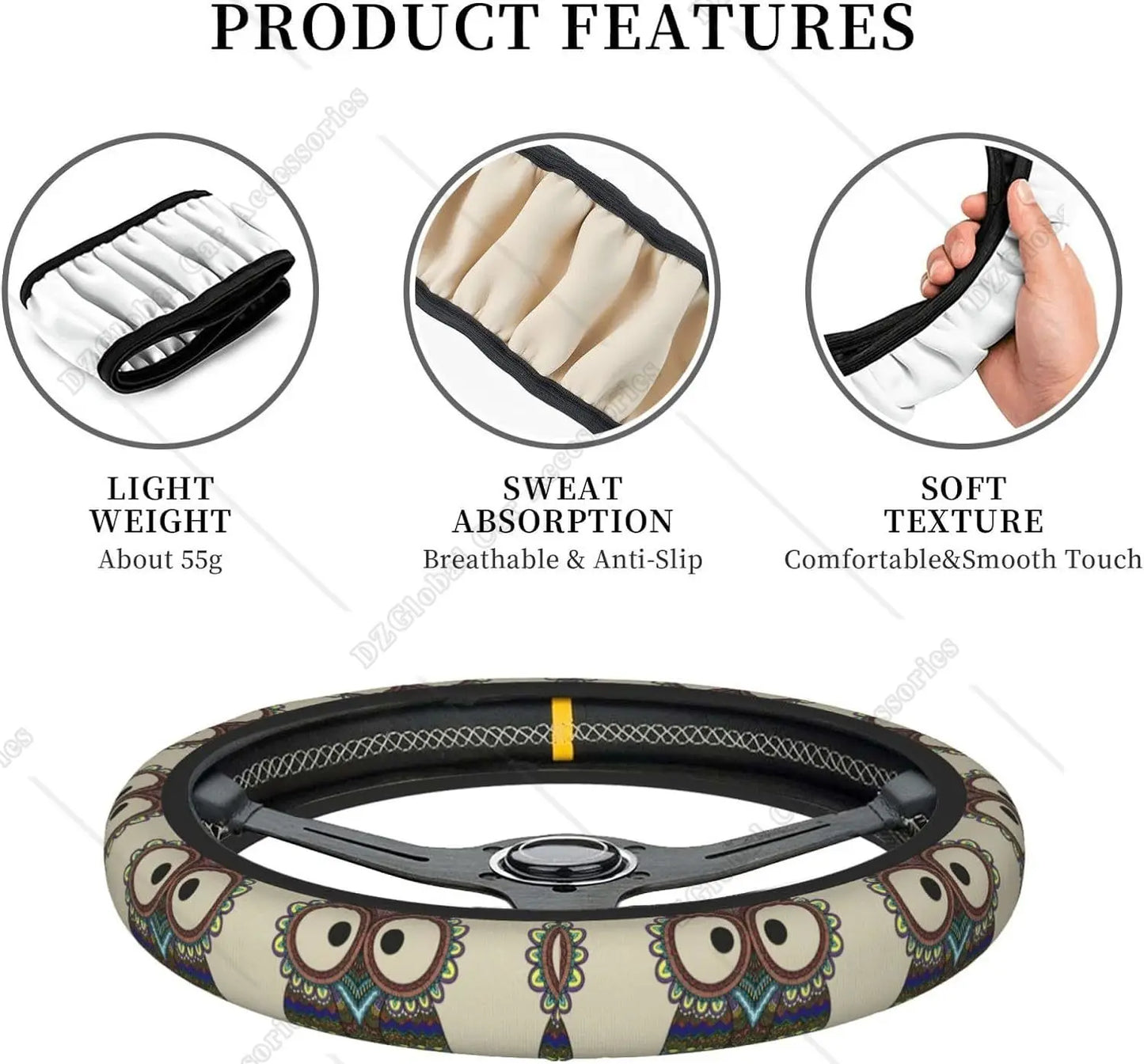 Owl Steering Wheel SUV Protector Car Cover 15 Inch