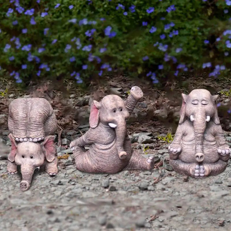 Elephant Yoga Statue 3 Items Mini Statue