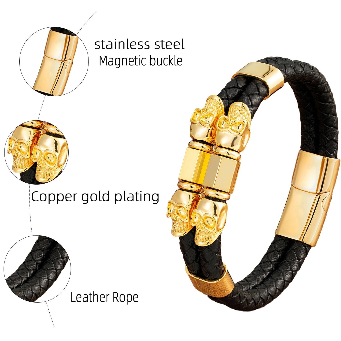 Gothic Double Layer Woven Leather Skull Bracelet Charms