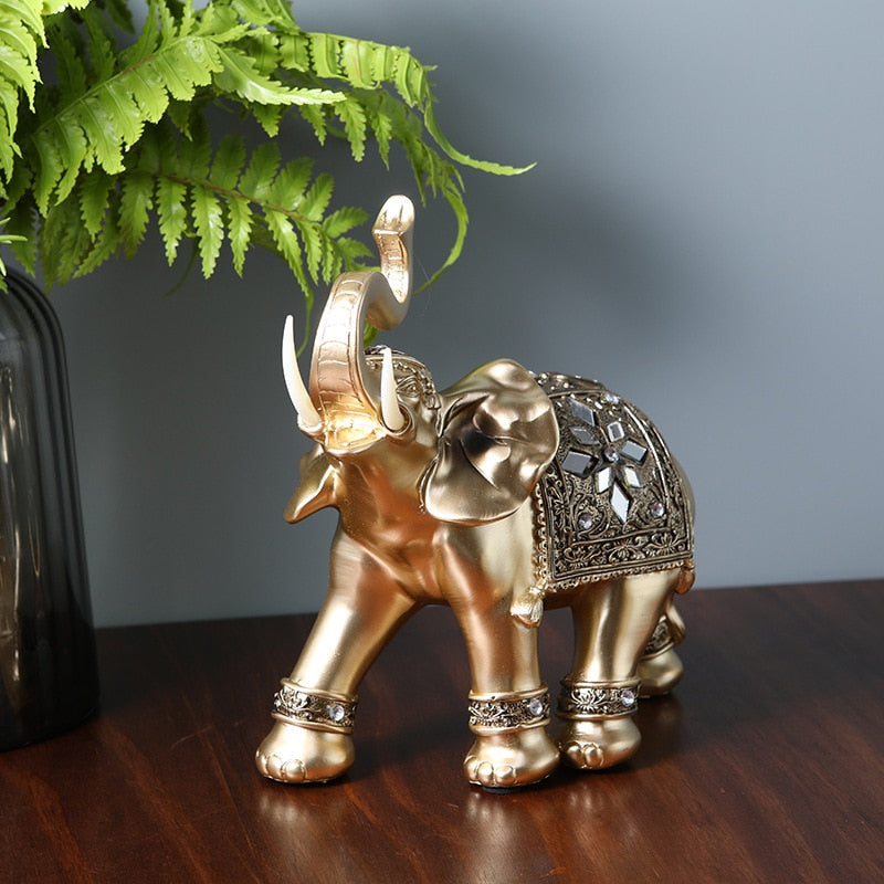 Golden Resin Elephant Statue Sculpture
