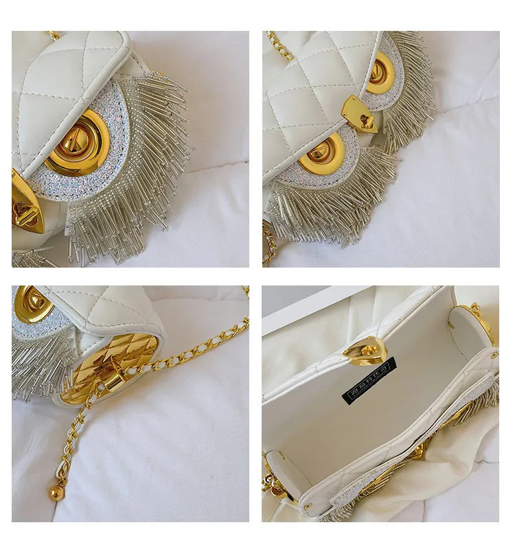 Cute Owl  Crossbody Tassel Bag Leather