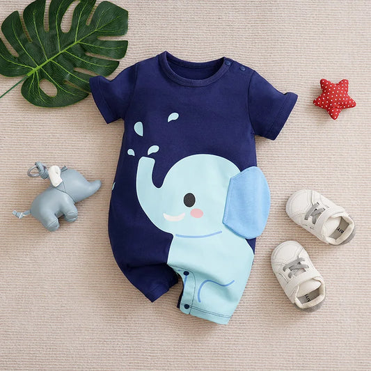 Elephant Cotton 0-18 Short Sleeved Baby Jumpsuit