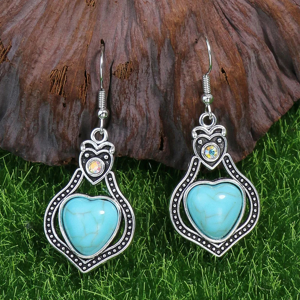 Native Heart Shape Turquoises Pendant Earring Necklace Set