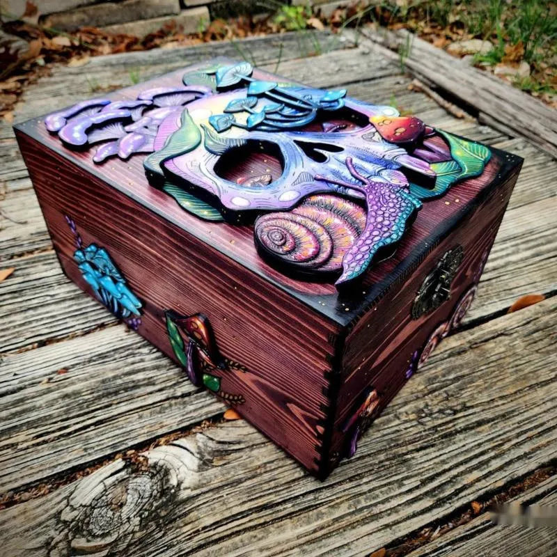Skull Memory Box Pine Wood Material Storage Box