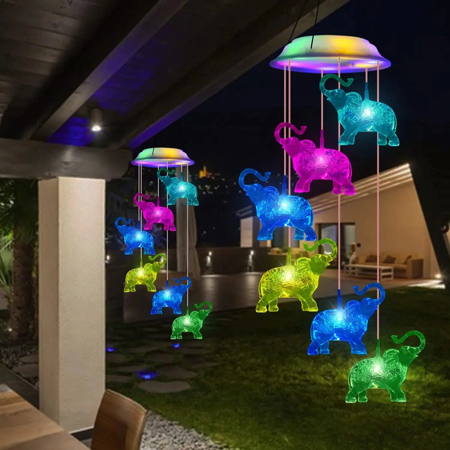 Elephant Wind Chimes Outdoor Solar Waterproof LED
