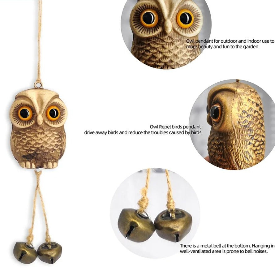 Owl Statue Hanging Metal Bells Chime