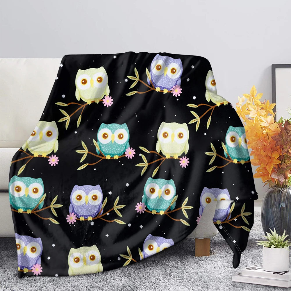 Owl Flannel Throw Blanket Super Soft Lightweight