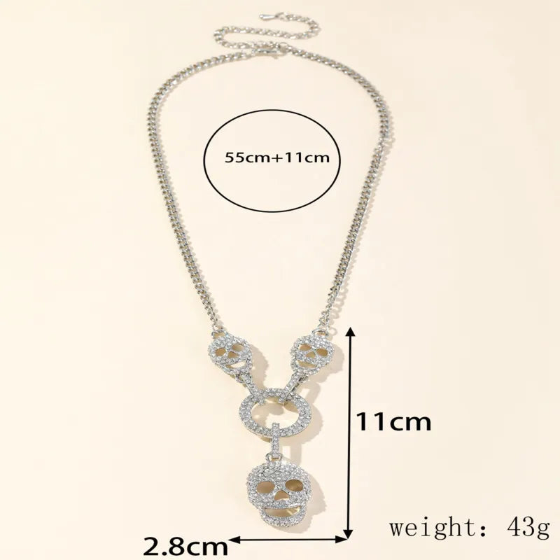 Skull Rhinestone Pendant Necklace