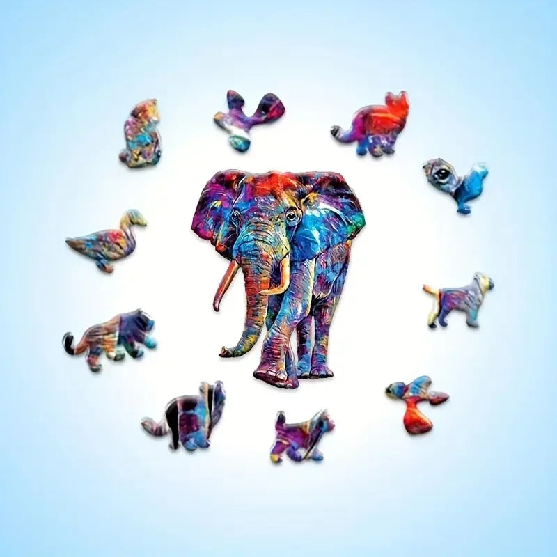 Elephant Wooden Puzzle Game Animal Shaped Pieces