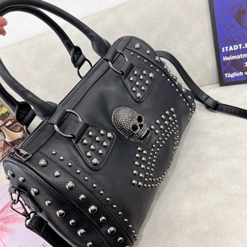 Skull Studded Black Handbags Gothic Rivet