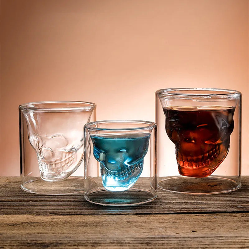 Skull Transparent Mug Glasses Crystal Cups Double Wall