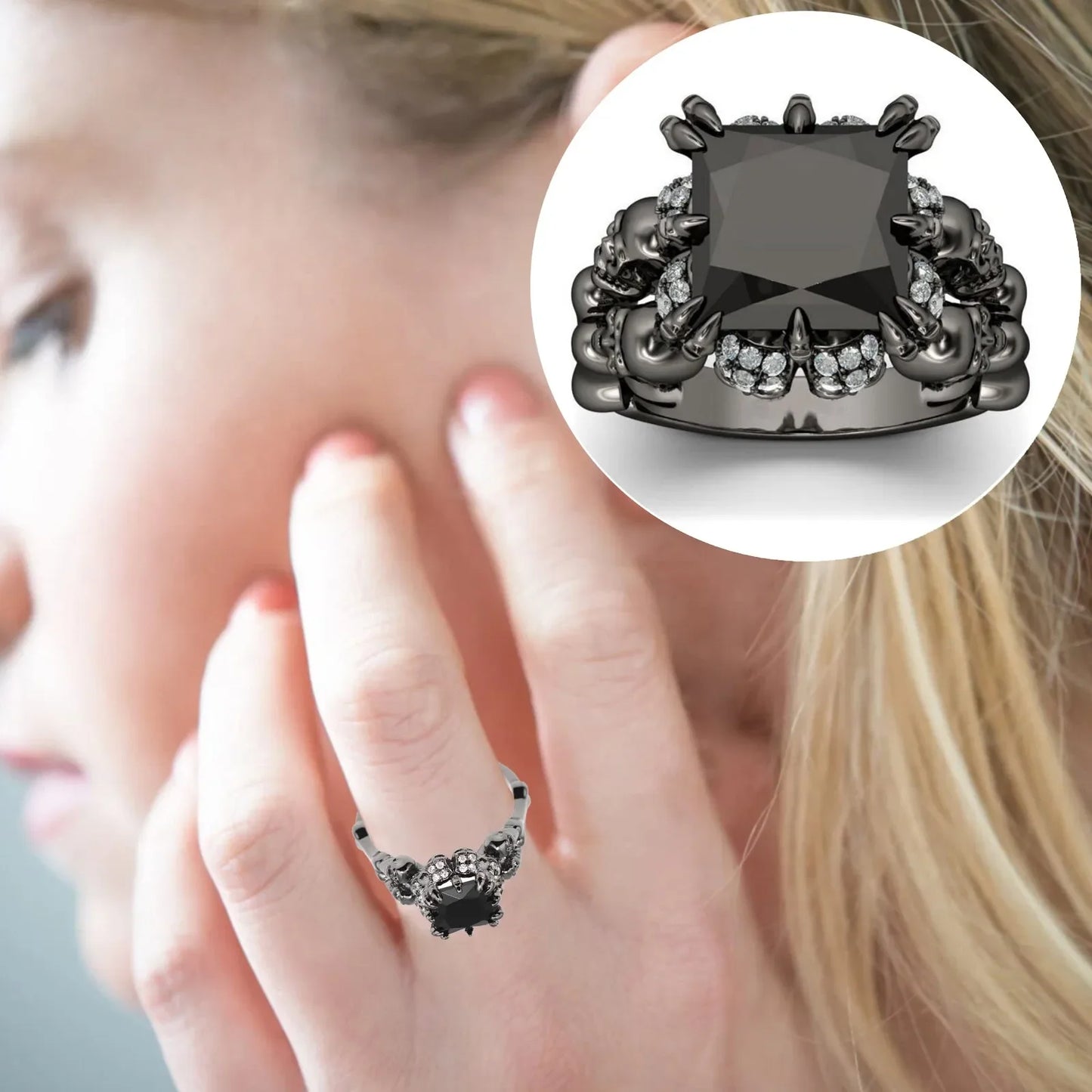 Skull Rings Black Zircon