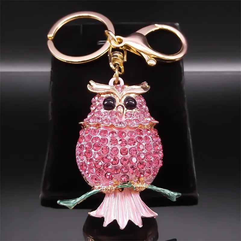 Owl Lovely Keychain Pink Rhinestone
