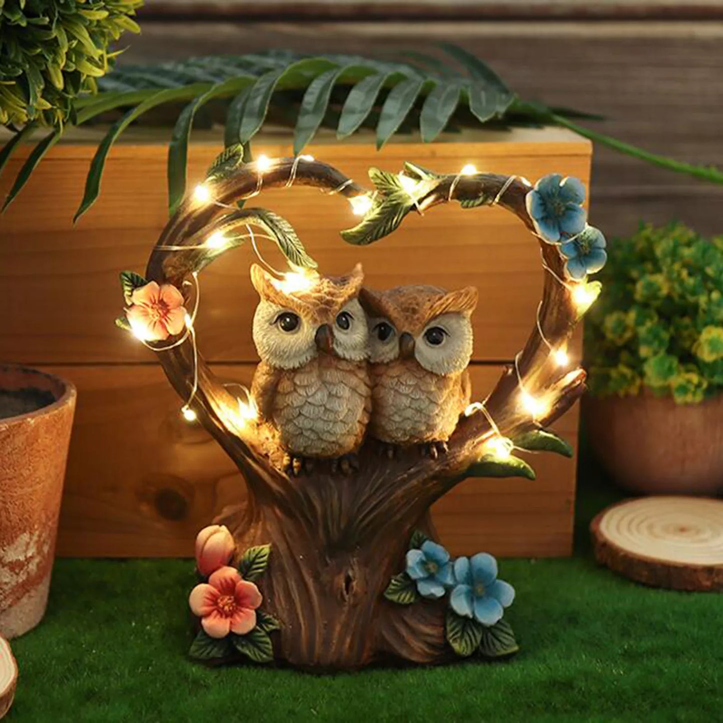 Heart Owl Statues Figurines Resin