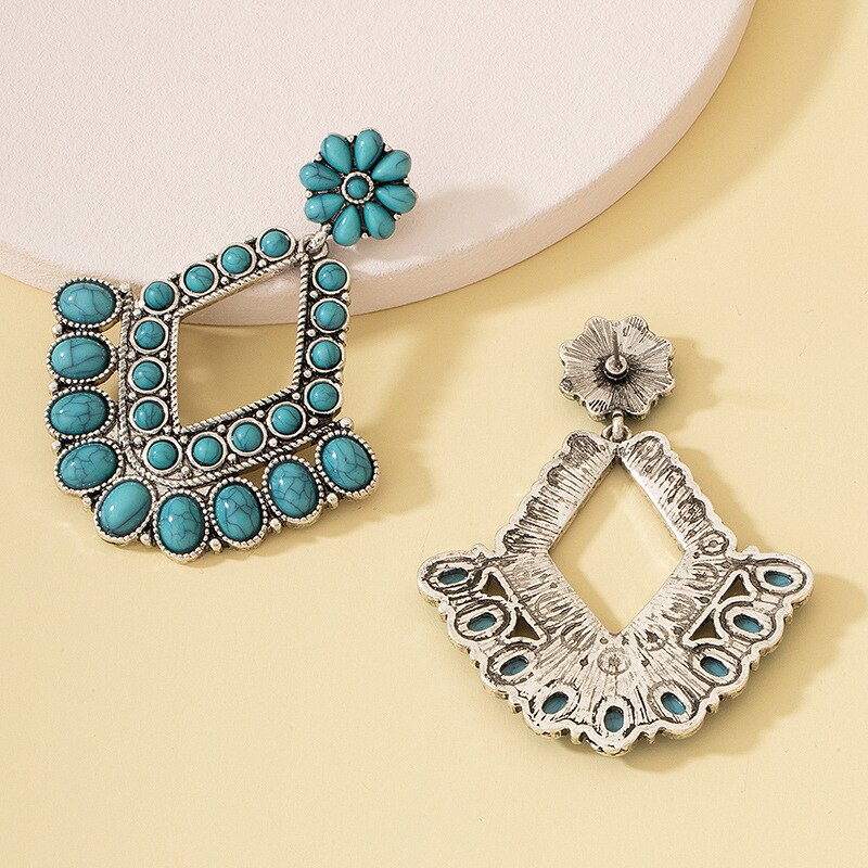 Native Silver Turquoise Chandelier Earrings
