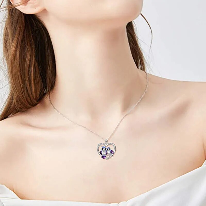 Owl Couple Necklace Heart Pendant