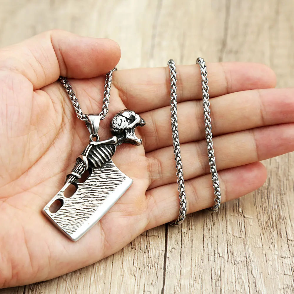 Skull Knife Bottle Opener Pendant Necklace Stainless Steel