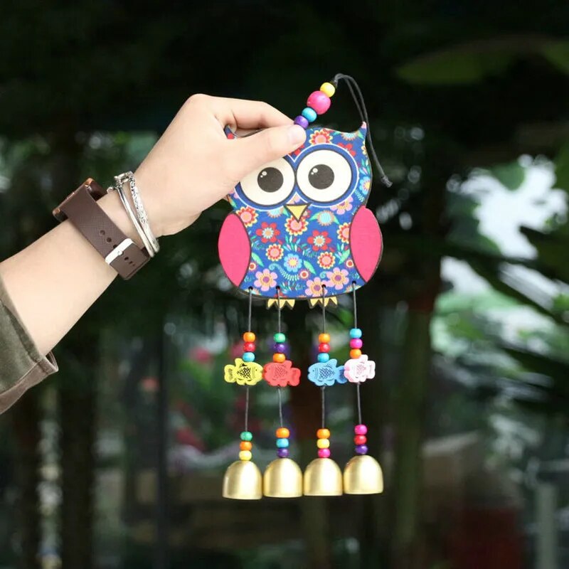 Owl Painted Wooden Wind Chime