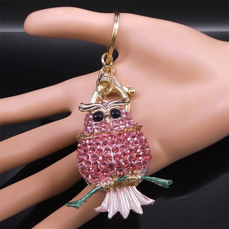Owl Lovely Keychain Pink Rhinestone