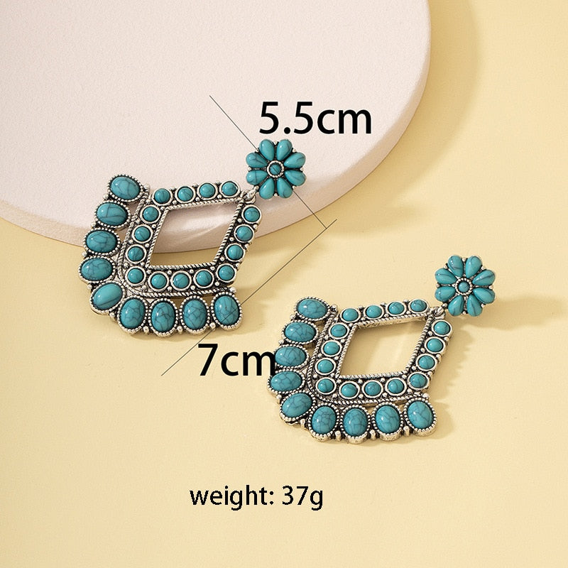 Native Silver Turquoise Chandelier Earrings