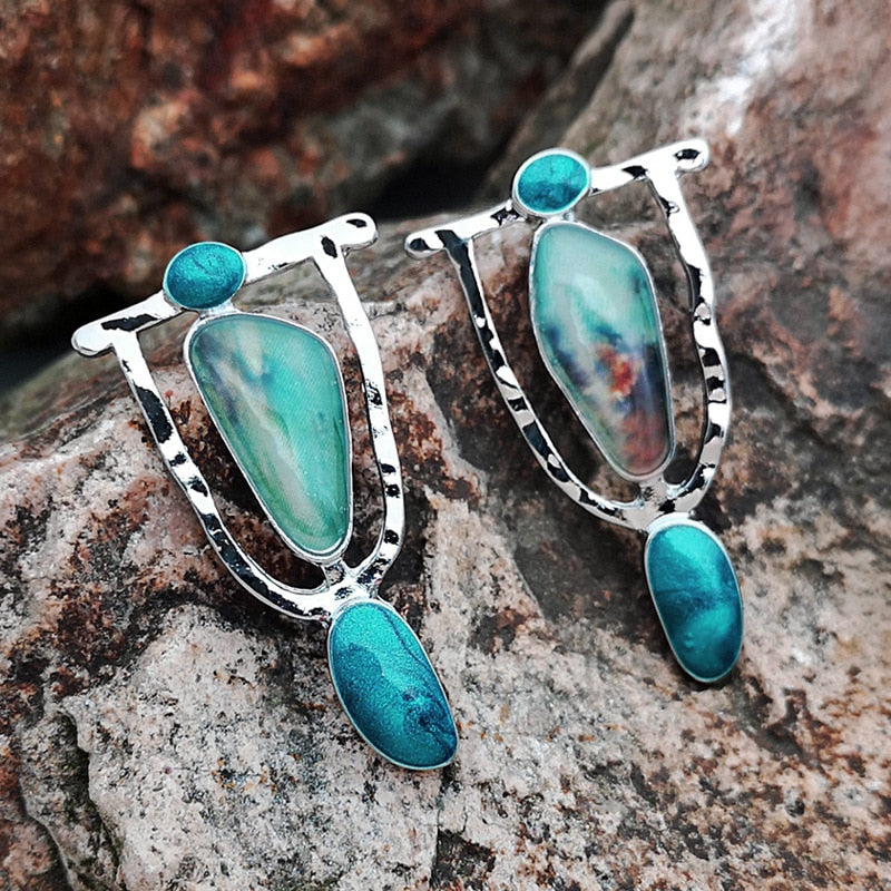 Native Dangle Drop Earrings Resin Stone Boho