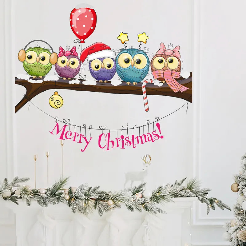Owl Stickers New Year Christmas Window Wall Waterproof